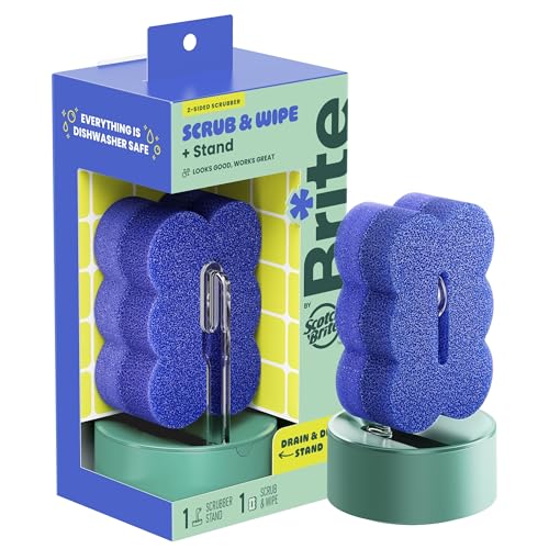 Brite by Scotch-Brite Scrub & Wipe with Drain + Dry Stand, Kitchen Sponge for Washing Dishes, 1 Scrub Sponge - color: Style, size: 1 Pack, style: Scrub & Wipe Kit