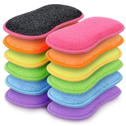 HOMEXCEL 12 Pack Multi-Purpose Scrub Sponges Kitchen, Dish Sponge, Non-Scratch Microfiber Sponge for Efficiently Cleaning Dishes, Pots, and Pans (Multicolor) - color: Multicolor
