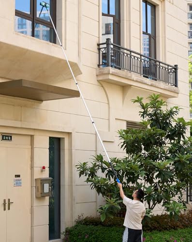 25 Foot High Reach Ceiling Fan Duster with 7-18ft Heavy Duty Extension Pole, Microfiber Feather, Cobweb Duster, Window Squeegee Kit, Cleaning Gloves - size: 18ft