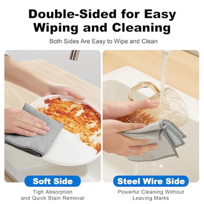 JOYMOOP Dual-Sided Silver Microfiber Cleaning Cloth, Reusable Non-Scratch Dishwashing Rag, Multipurpose Scrubbing Pads for Kitchen, Glass, Stainless Steel