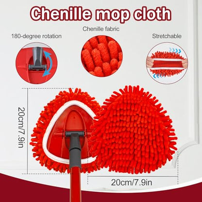 Mop Head Replacements Compatible with OCedar EasyWring, 6 Packs Mops Heads with 1PCS Scrub Brush and 1PCS Spin Mop Base, Dry and Wet for Hard-Surfaced Floors - color: 3red+3white