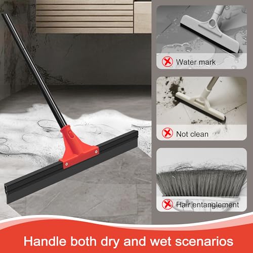 Floor Squeegee with 18'' Silicone Rubber Scraper Head and 58'' Long Adjustable Handle, Heavy Duty Shower Squeegees for Concrete Floor, on Multi-Surface Tile Glass Pool Garage Cleaning