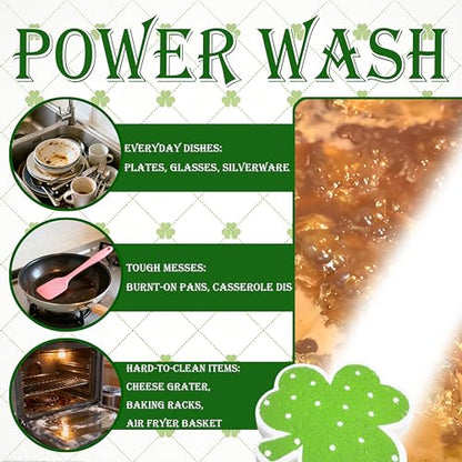 8Pcs St. Patrick's Day Kitchen Sponges Shamrock Clover Shaped Non Scratch Dish Washing Sponges Dot Pattern in 4 Colors for Irish Home Kitchen Cleaning