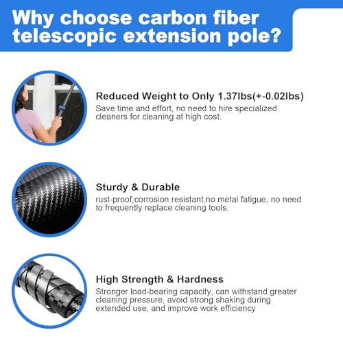 DOBEN 24-Foot Carbon Fiber Window Cleaner Tool with Telescopic Extension Pole, Rotating Scrubber & Squeegee - Sturdy Lightweight Design for Indoor/Outdoor Glass Cleaning - size: 24FT