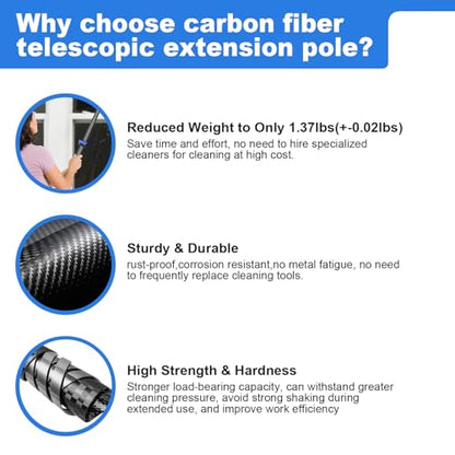 DOBEN 24-Foot Carbon Fiber Window Cleaner Tool with Telescopic Extension Pole, Rotating Scrubber & Squeegee - Sturdy Lightweight Design for Indoor/Outdoor Glass Cleaning - size: 24FT