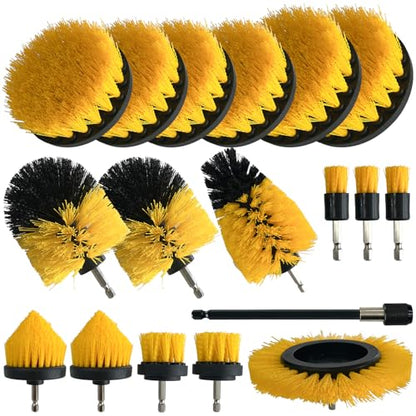 18 Pack Drill Brush Attachment Set, Power Cleaning Brushes for Drill, All Purpose Scrubber Brush with Extend Long Attachment for Bathroom Kitchen Car Detailing Tile Grout Sinks