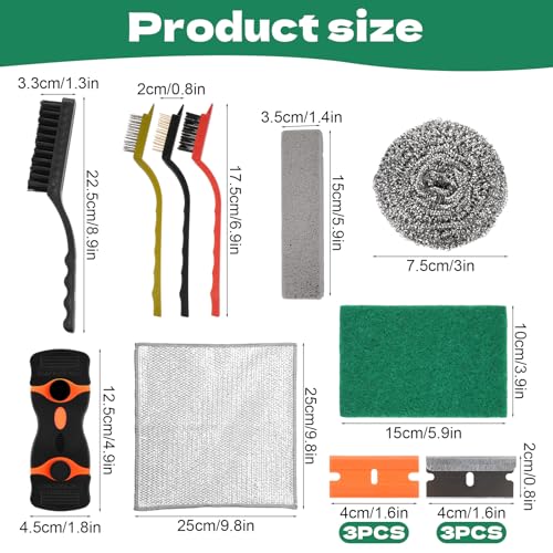 Heavy Duty Oven Cleaner Brush Kits, 12 Pcs Oven Cleaning Tools Accessories, Include Razor Blade Scraper, Crevice Cleaning Brush, Steel Wool Scrubber, Scrub Sponges,Cleaning Rags