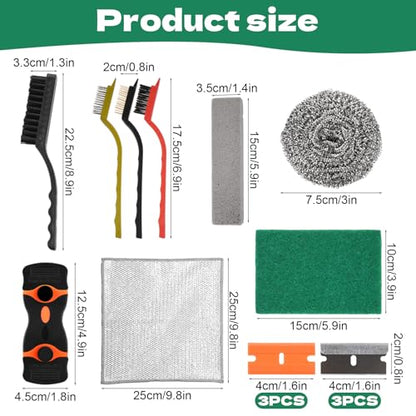 Heavy Duty Oven Cleaner Brush Kits, 12 Pcs Oven Cleaning Tools Accessories, Include Razor Blade Scraper, Crevice Cleaning Brush, Steel Wool Scrubber, Scrub Sponges,Cleaning Rags