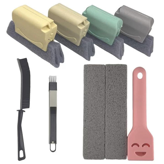 Portable Multi-Purpose Cleaning Kit, 4 Window Track Brushes, Corner Scraper, Detachable Window Groove Cleaner & 2 Pumice Stone Bars, Deep Cleaner for Bathroom, Kitchenware, Door & Window Gaps - color: 8pcs