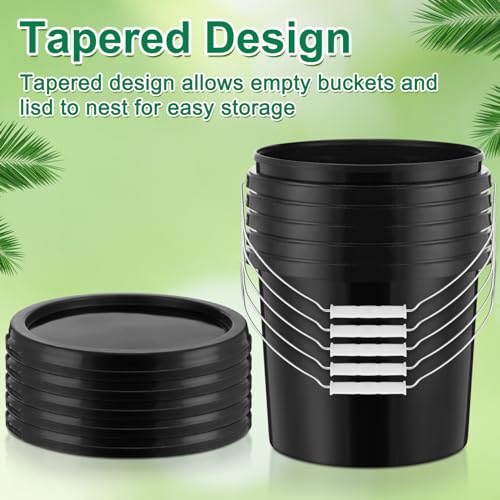Tioncy 10 Pcs 2 Gallon Plastic Bucket with Lid Heavy Duty 2 Gallon Bucket Pail with Lid Handle for Storage Container Home Household Cleaning (Black) - color: Black