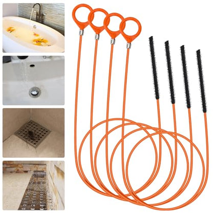 50 Inch Anti-break Metal Drain Snake, Hair Clog Remover, Drain Cleaner Tool with Nylon Coating Sink Snake, Clog Remover for Shower, Bathroom Sink Tub (4 Pack) - color: Orange-N-50IN