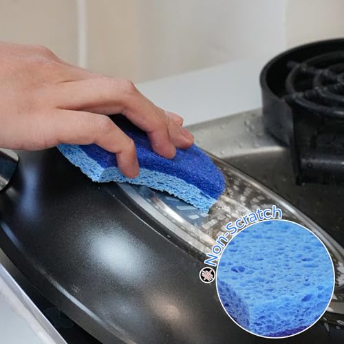 6-Pack Non-Scratch Kitchen Sponges – Durable Dish Sponges for Dishes, Pots, and Pans, Perfect for Cleaning Stainless Steel, Dishwashing, and More, Blue - color: Blue
