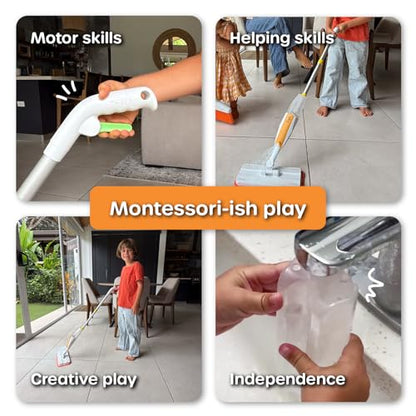 Quiggly Big Kid Toy Spray Mop - Montessori Real Water Sprayer, Ages 5-8 | One-hand squeeze & spray, make pretend cleaning chores functional - size: Big Kid, style: Spray Mop