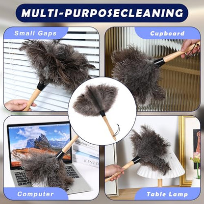 Soarer Ostrich Feather Duster - 14 inches Fluffy Handle Reusable Feather Duster 2pcs Cleaning Brush for Cleaning Supplies,Ceiling Fan, Crafts, Blinds, Furniture - color: 14inch Kit