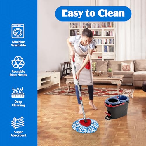 Spin Mop Replacement Set for O-Ceda RinseClean 2-Tank System, 16 Microfiber Spin Mops Refills,1 Scrubber Head,1 Triangle Spin Base,and(31-63in) Adjustable Handle Set Combo - size: Blue-16P