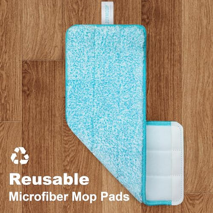JOYMOOP Microfiber Replacement Pads for Flat Mop System, 13" Mop Head Refills Compatible with JOYMOOP Bucket Set, 4-Pack, Grey and Cyan Blue - color: 4 Pcs 13" - 4 Cyan Blue, size: 13.0 × 4.9 Inch