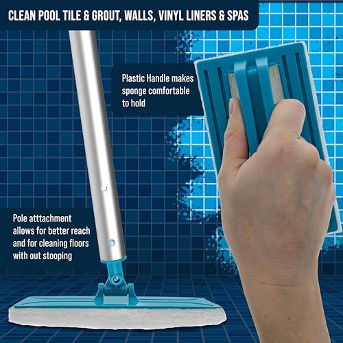 U.S. Pool Supply Hand-Held and Pool Pole Attachment Scrub Brushes - Surface Scrubbing Scouring Sponge Pads - Clean Pool Tile Grout Walls, Vinyl Liners, Spas, Remove Stains, Kitchen Bathroom Tub Shower - size: 4x11