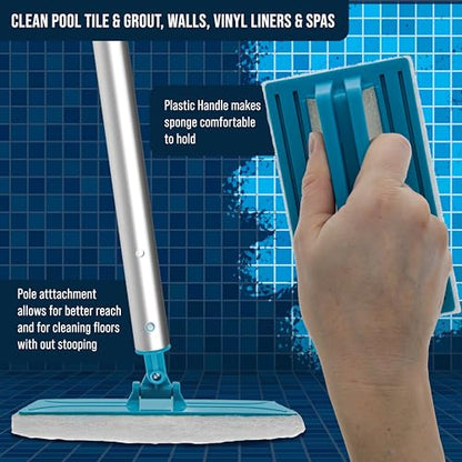 U.S. Pool Supply Hand-Held and Pool Pole Attachment Scrub Brushes - Surface Scrubbing Scouring Sponge Pads - Clean Pool Tile Grout Walls, Vinyl Liners, Spas, Remove Stains, Kitchen Bathroom Tub Shower - size: 4x11