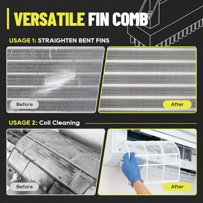 2-in-1 AC Fin Comb Straightener & AC Coil Cleaner Brush, Stiff Bristle Brush, Straighten & Clean Air Conditioner Fins, HVAC Maintenance Clean Tool for Condenser, Evaporator, Radiator