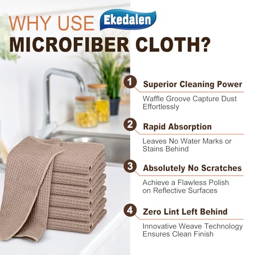Microfiber Cleaning Cloth Waffle Weave for Dusting Absorbent Towel Quick Drying Dust Rags Household Kitchen, Lint Free Streak Free, 6 Pack,12 x 12 Inches, Khaki - color: Khaki, 12 X 12 Inch