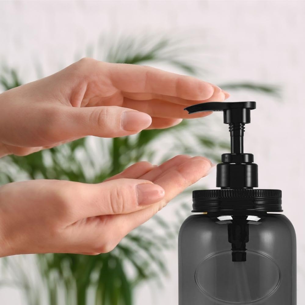 24 oz Wide Mouth Plastic Bottle Dispensers, Gray, Set of 2 | Lotion pumps, easy refills, large capacity - color: 2-gray