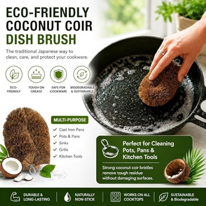 Pack of 3 Tawashi Vegetable Scrub Brush,100% Natural Coconut Coir Fiber VegetableBrush, Ideal for Fruit Scrub, Dish Brush for Kitchen Cleaning Needs, Kamenoko Japanese Design