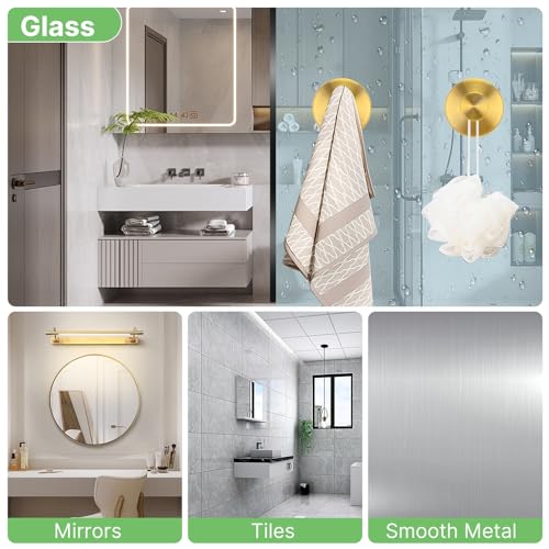 Gold Waterproof Suction Cup Hooks, 2-Pack Heavy Duty Stainless Steel No Drill Shower Hooks for Hanging Towels, Robes, Loofahs, Holder Holds Strong on Tile, Glass, Mirror, Wall, Bathroom Door - color: gold-2pcs