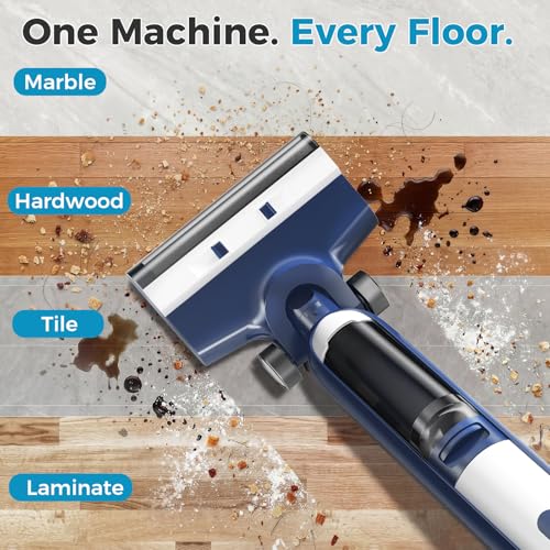 OLIXIS Wet Dry Vacuum Cleaner, Cordless All-in-One Vac Mops, Vacuum Mop with Self-Cleaning System, Dual Water Tank Design, Tangle-Free Brush, Dual-Edge Cleaning, 35-Min Runtime - color: Blue