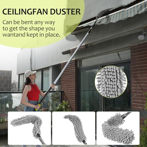 【Upgrade Anti Rotation 】 24ft High Reach Duster Kit,5-18ft Lightweight Aluminum Alloy Extension Rod,7-Piece Set,210° Steering Head Clean Various Angle,for Cleaning Ceiling,High Wall - size: 18Ft