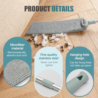 Retractable Gap Dust Cleaner with Microfiber Cloths,Extendable Long Handle Washable Bendable Duster Brush for Cleaning Under Appliances Furniture Couch Fridge - color: Gray, size: 3 Cloth