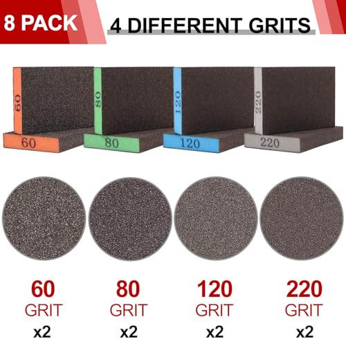 YNZDRWA 8 Pack Sanding Sponge, Washable and Reusable Sanding Blocks for Drywall Wood Metal Furniture, 60/80/120/220 Grit Sandpaper Block Assortment