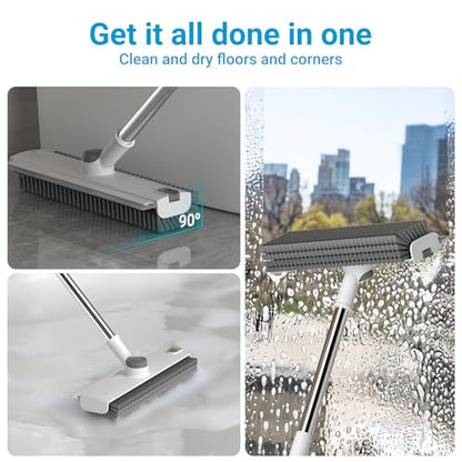 Pool Scrub Brush with 52" Pole, 3 in 1 Pool Cleaning Brush with Squeegee, Floor Scrub Brush with Long Handle, Deck Brush for Swimming Pool Tile Wall Patio Concrete White - color: White