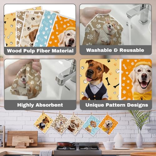 5 Pcs Cute Puppy Swedish Dishcloths, Dog Themed Swedish Dishcloth, Artistic Dish Cloths for Drying Dishes, Reusable Cleaning Cloths, Housewarming Gifts for Women - color: Lm 04249