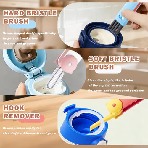 3 in 1 Cup Lid Cleaning Brush, Multifunctional Crevice Gap Cleaner for Tumbler Water Bottle Lid, Deep Clean Tool for Home Kitchen, Red Blue White（3 PCS） - color: Red, Blue, White(bear)