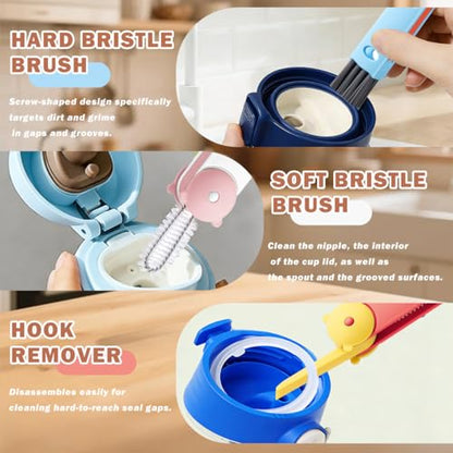 3 in 1 Cup Lid Cleaning Brush, Multifunctional Crevice Gap Cleaner for Tumbler Water Bottle Lid, Deep Clean Tool for Home Kitchen, Red Blue White（3 PCS） - color: Red, Blue, White(bear)