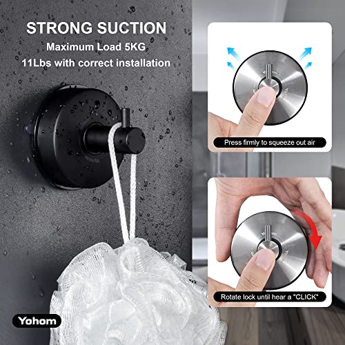 YOHOM Suction Cup Hooks Shower Towel Holder Stainless Steel Vacuum Bathroom Shower Hook Suction Towel Rack Kitchen Organizer for Bathrobe Loofah Matte Black 4Pcs - color: 4 Matte Black