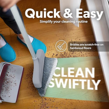 BLACK+DECKER Butler Broom & Dustpan Set - Stand-Up Design - Lightweight, Space-Saving Combo for Kitchen, Living Room, Bathroom, Lobby Floors - Home Cleaning Essential, Light Gray/Burgundy - size: LT Gry/Burgendy Butler Broom & Dustpan