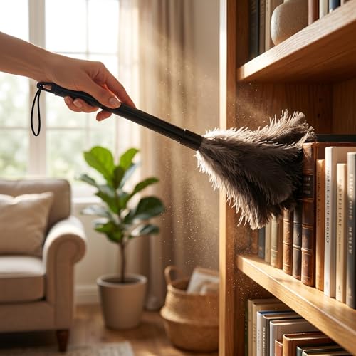 2 Pcs Ostrich Feather Duster Retractable Feather Dusters for Cleaning, Washable, Handheld Duster for Home, Car, Office, Desk, Blinds & Keyboard
