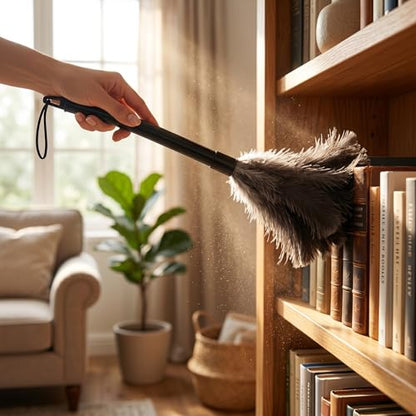 2 Pcs Ostrich Feather Duster Retractable Feather Dusters for Cleaning, Washable, Handheld Duster for Home, Car, Office, Desk, Blinds & Keyboard