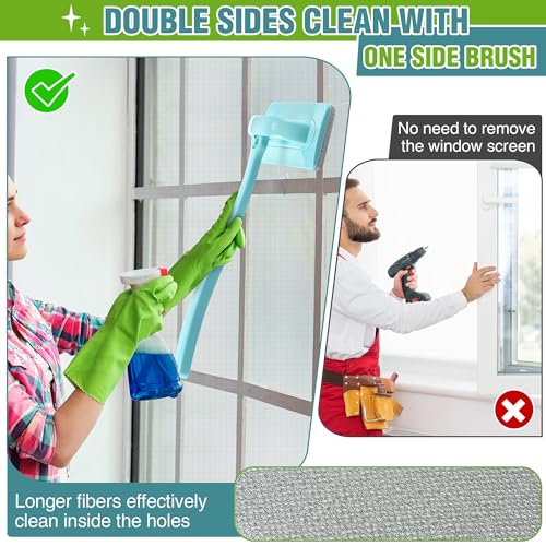 Enhon 2 Pack Mesh Screen Cleaner, Window Screen Cleaning Brush Washing Equipment, Detachable Window Cleaner Tool with Wet and Dry Dual Use