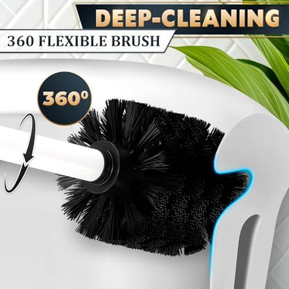 Stainless Steel Toilet Brush and Holder Set White - Long Handle Toilet Bowl Cleaner Brush and Holder - Removable Inner Liner, Shiny Design, Splash Protection & Dense Bristles for Bathroom Cleaning - color: Natural White