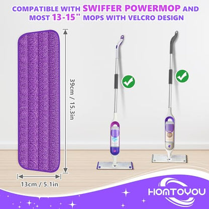 HOMTOYOU Reusable Mop Pads for Swiffer PowerMop: 6 Pack Microfiber Refills | Machine Washable, Multi-Surface Floor Cleaning, Replacement Sweeping Cloths, Fit for 13 ''-15 '' Spray Mop, Purple - color: Purple