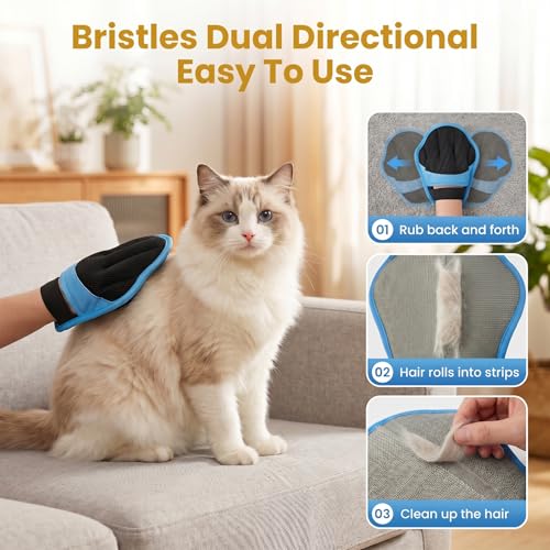 Pet Hair Removal Glove for Dogs & Cats, Reusable Pet Hair Remover Tool, Magic Brush Pet Hair Remover for Furniture, Carpet & Laundry, Non-Slip Five-Finger Pet Hair Glove for Dog Hair & Cat Hair - color: BLUE