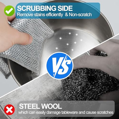 12 Pcs Multipurpose Wire Dishwashing Rag, 7.87" x 7.87" Non Scratch Wire Dishcloth, 3-Layer Steel Wool Wire Dishwashing Cloth Reusable Wire Cleaning Cloth for Cookware, Sinks, Dishes, Stove Tops