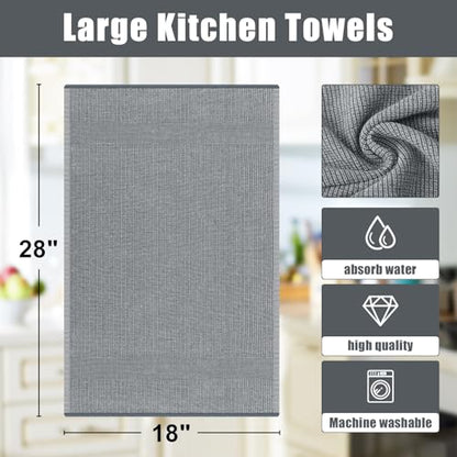 Homaxy Premium Kitchen Towels(18”x 28”, 6 Pack), Large Cotton Kitchen Hand Towels, Flat and Terry Dish Towels, 380 GSM Highly Absorbent Tea Towel Set with Hanging Loop, Grey - color: Grey, style: 6-pack