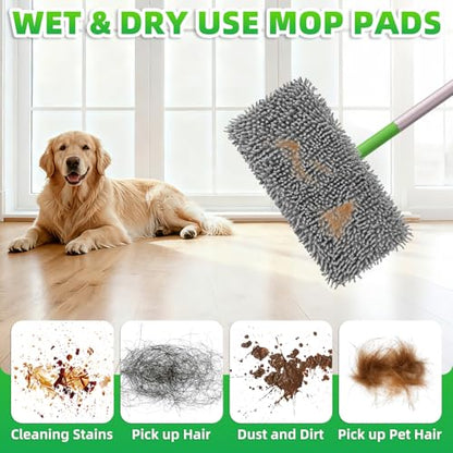 6 Pack Reusable Mop Pads Compatible with Swiffer Sweeper Mop, Wet and Dry Chenille Sweeping Cloths, Washable Pads Refill, Microfiber Pads for Multi-Surface/Hardwood Floor Cleaning (Gray, White) - color: Gray, White