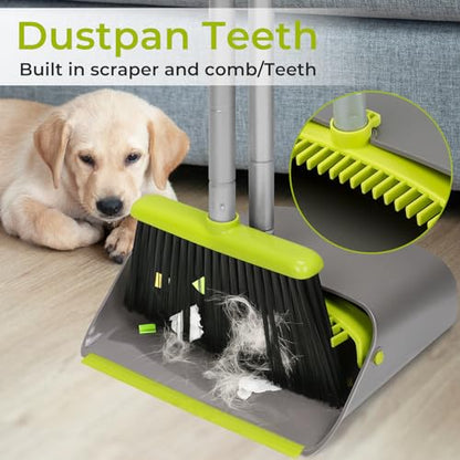 Broom and Dustpan Set with Long Handle 52", Standing Broom and Dust Pan Set for Home Kitchen Room Office Lobby Green - color: Green