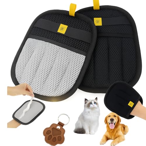2Pcs Pet Hair Removal Glove – Reusable 5-Finger Electrostatic Fur Remover for Cats & Dogs – Washable Multi-Surface Cleaning Glove (2Pcs_Black & Gray) - color: 2Pcs_Black & Gray