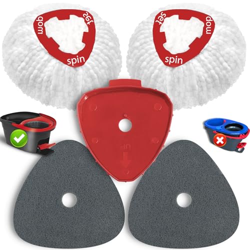 5 Pack Spin Mop Replace Head for O Cedar EasyWring 1 Tank, Includes 2 Microfiber Mop Replacement Refill, 2 Prone to Foaming Scrubber Sponge Brushes & 1 Connector for Kitchen, Bathrooms, Glass - color: 2 Mop Heads+2 Sponge Brush+1 Connector