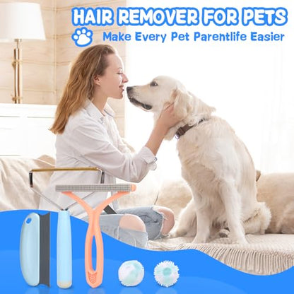 Pet Hair Removal Tool: 5 Pcs Dog Cat Hair Remover - Reusable Pet Hair Remover with Laundry Pet Hair Catcher - Portable Carpet Rake Scraper Fur Removal Tool for Rugs Clothes Car Mats Couch Furniture